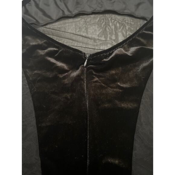 Black Contrast Mesh Velvet Sheer Halter Neck Open Back Flare Leg Jumpsuit Size L - Picture 12 of 13